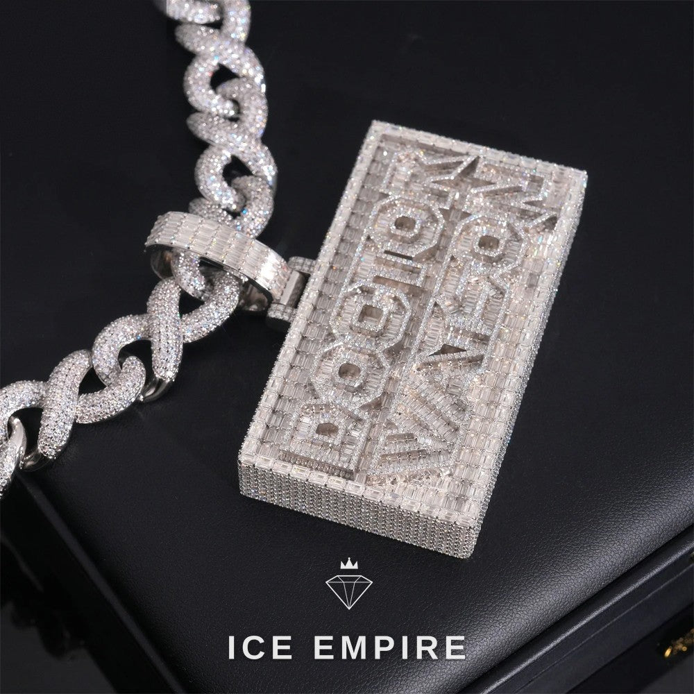 Iced Out Baguette 925 Silver Pendant
