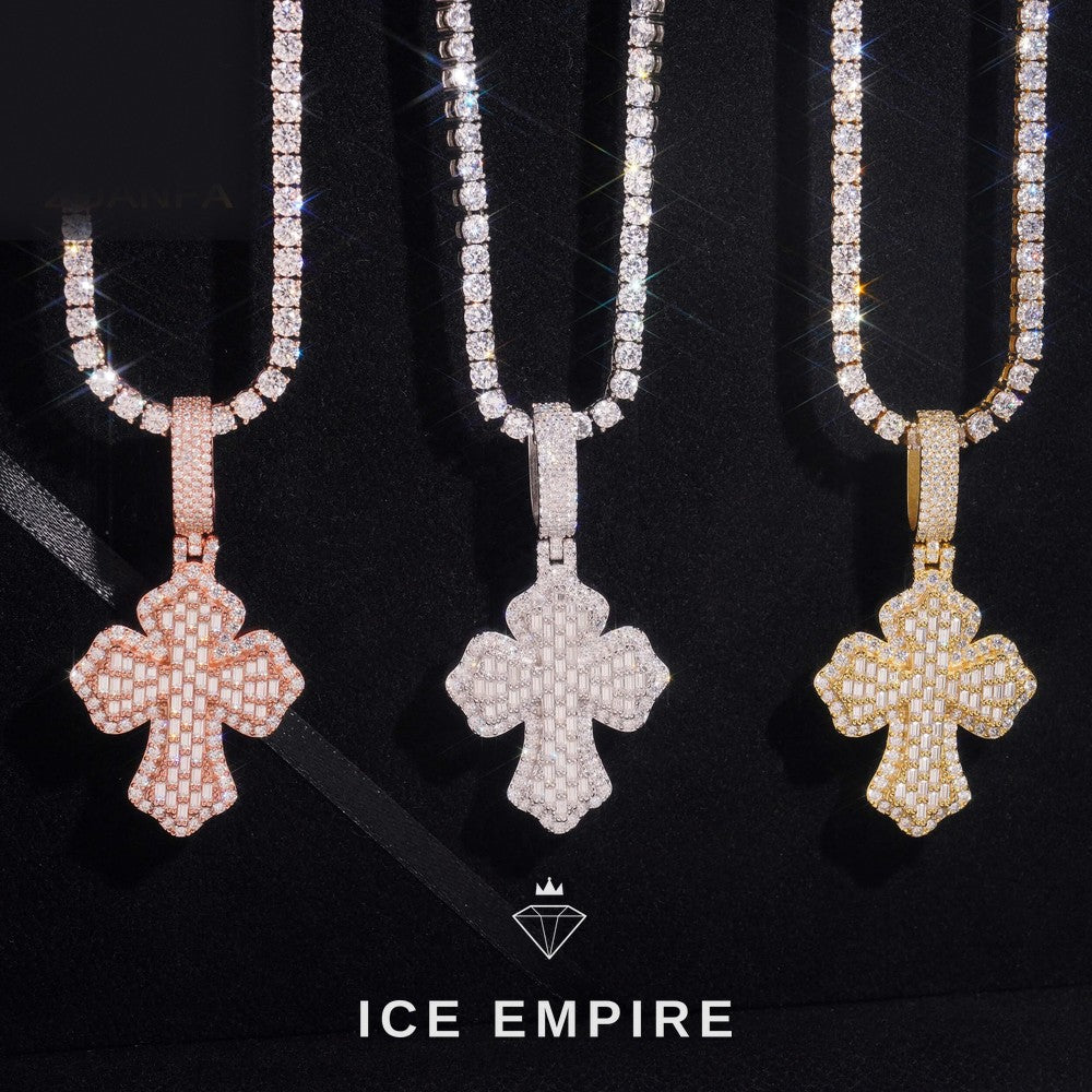 Iced Out Baguette Rose Gold Plated Moissanite Pendant