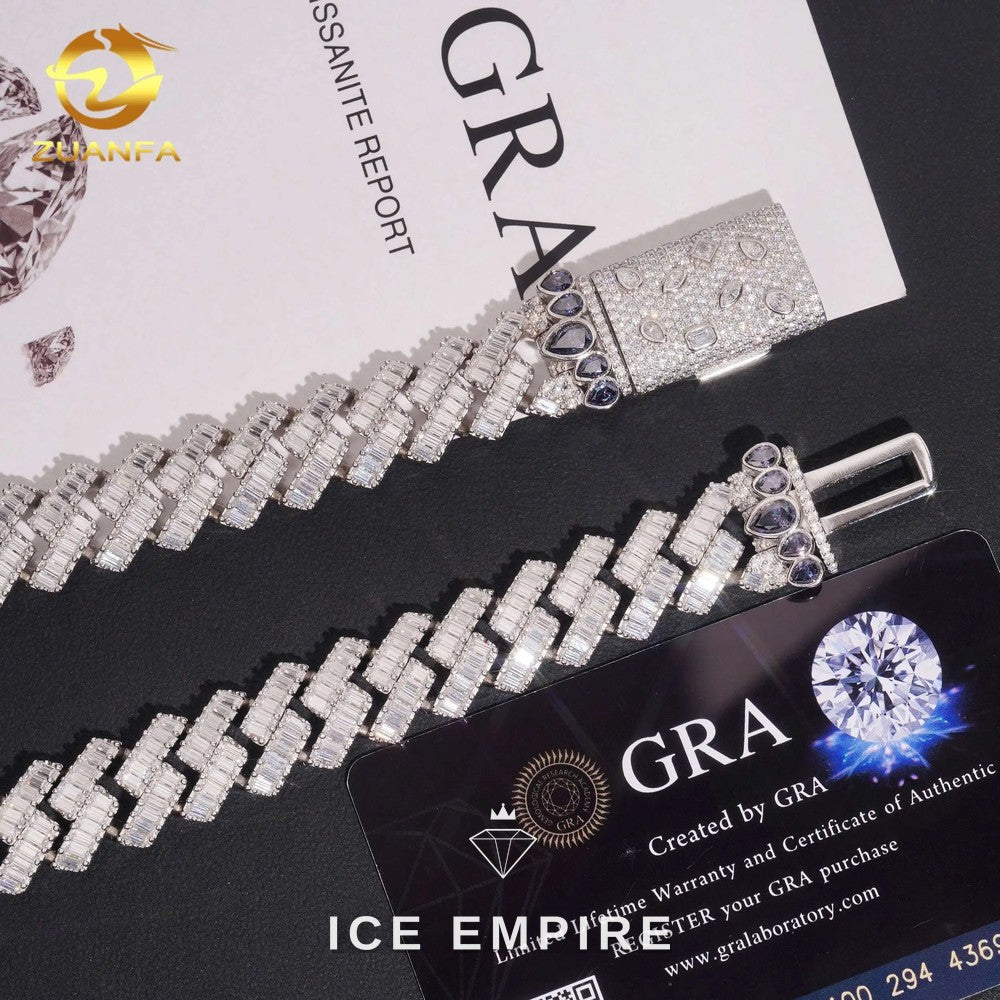 Iced Out Baguette Rose Gold Plated Moissanite Cuban Chain