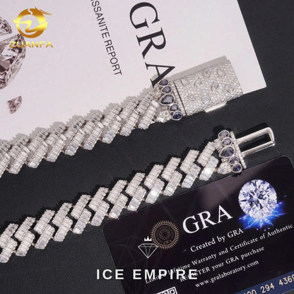 Iced Out Baguette Rose Gold Plated Moissanite Cuban Chain