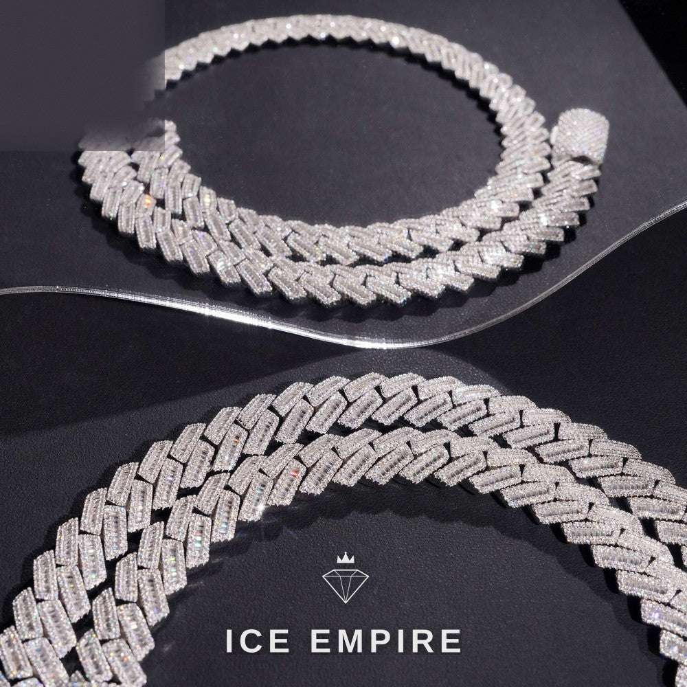 Iced Out Baguette Rose Gold Plated Moissanite Cuban Chain