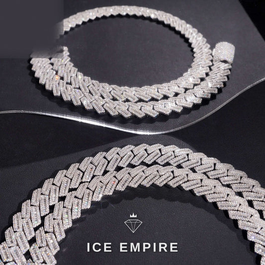 Iced Out Baguette Rose Gold Plated Moissanite Cuban Chain