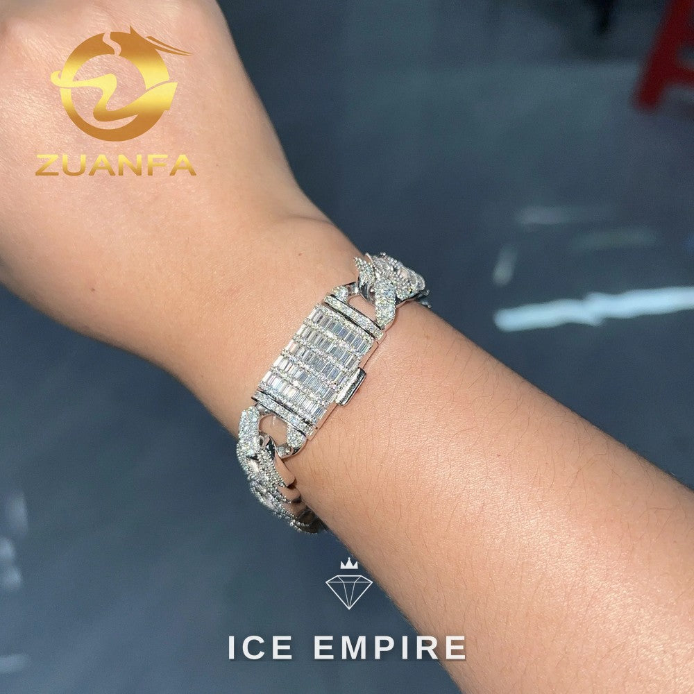 Iced Out Baguette Rose Gold Plated Moissanite Cuban Chain