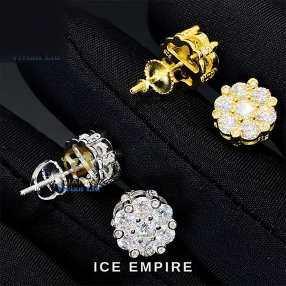 Iced Out 925 Silver Moissanite Stud Earrings