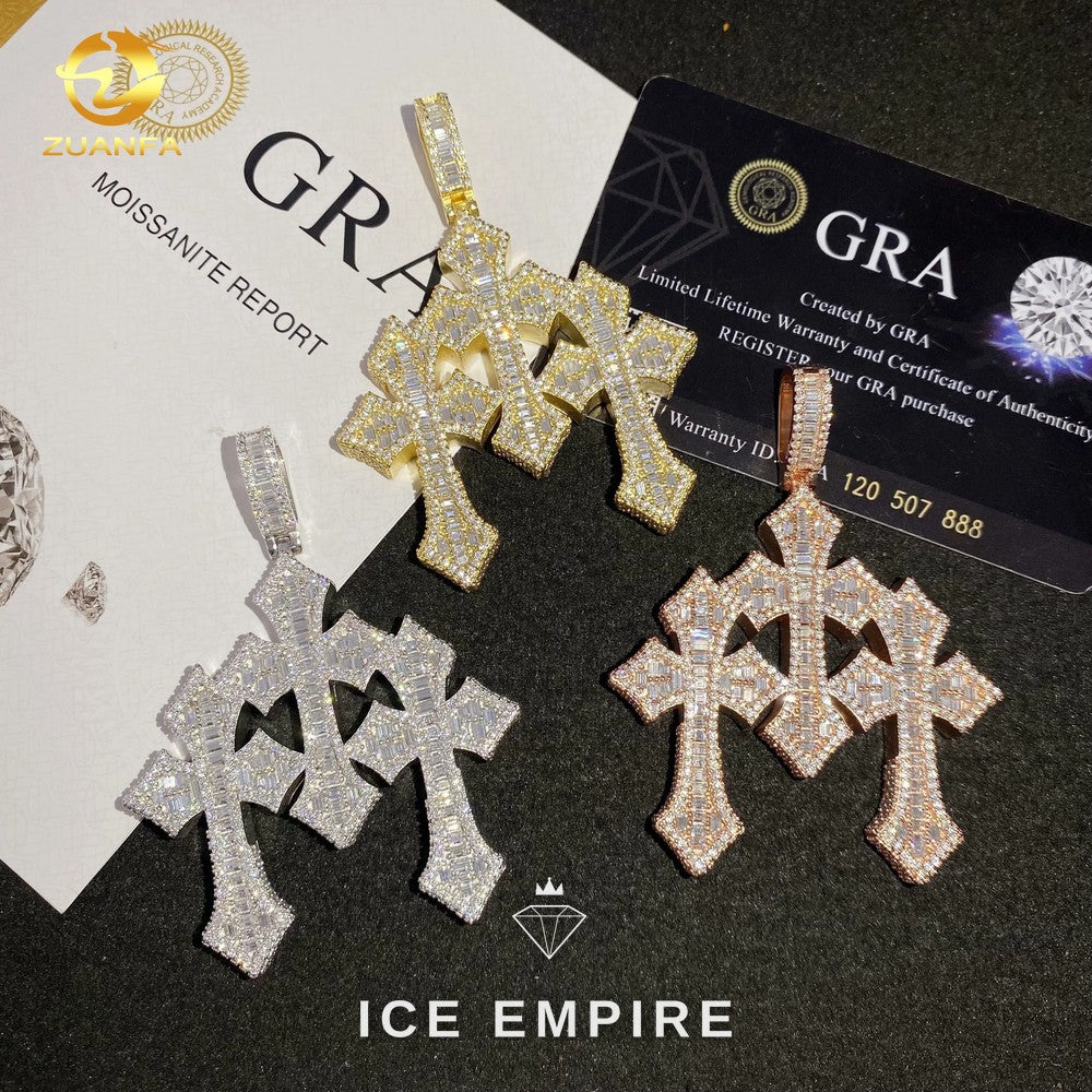 Iced Out Baguette Rose Gold Plated Moissanite Pendant