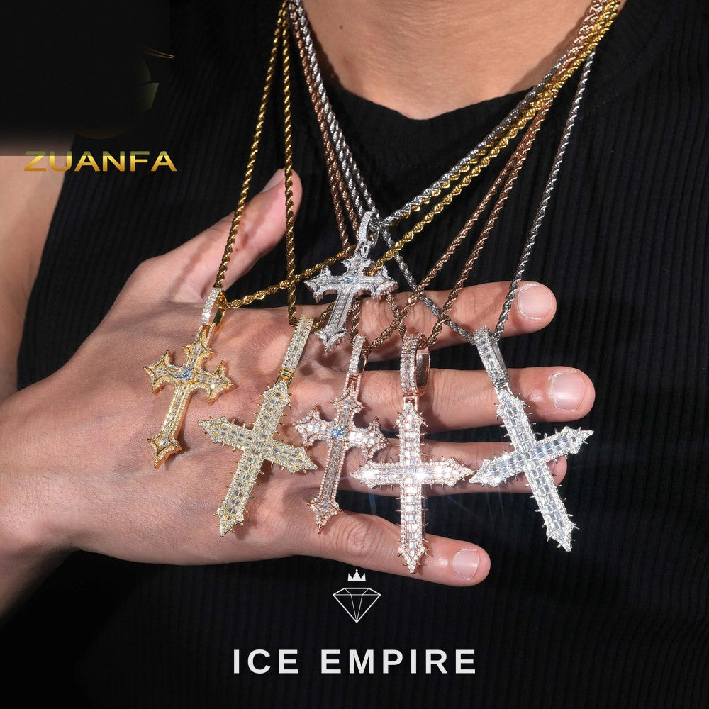 Iced Out Cross 925 Silver Pendant