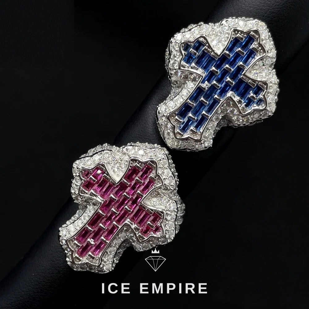 Iced Out Cross 925 Silver Moissanite Ring