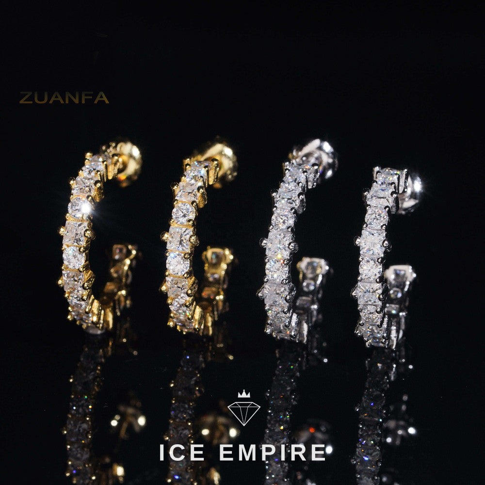 Iced Out 925 Silver Moissanite Hoop Earrings