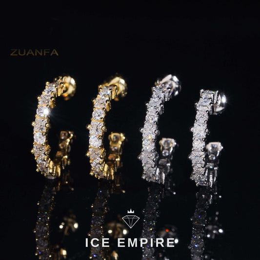 Iced Out 925 Silver Moissanite Hoop Earrings