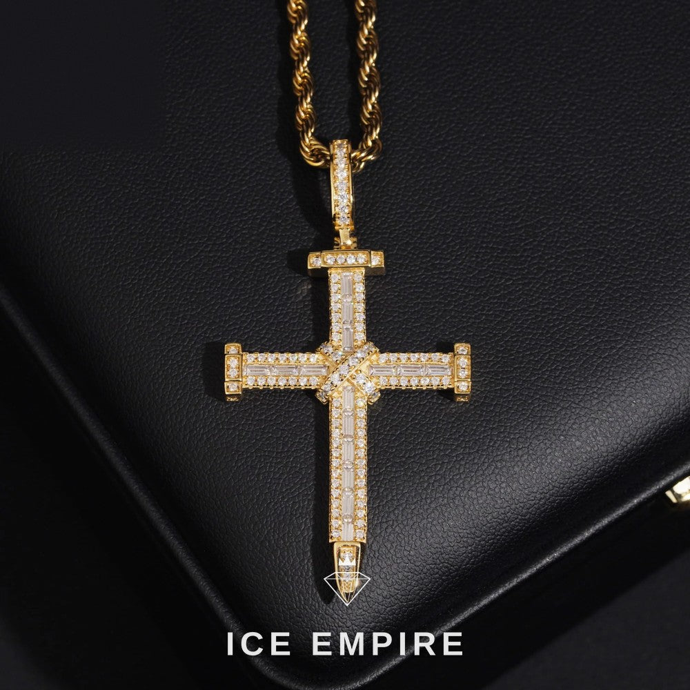 Iced Out Cross Rose Gold Plated Moissanite Pendant