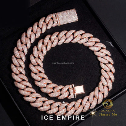 Iced Out Rose Gold Moissanite Cuban Chain