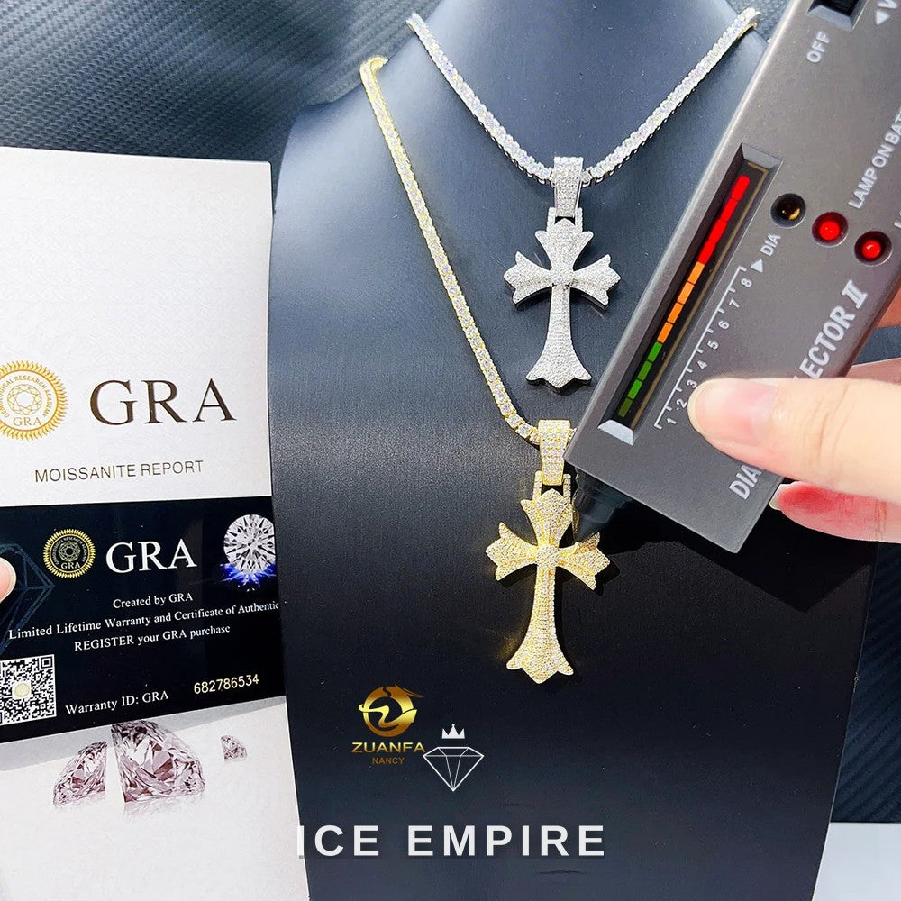 Iced Out Cross Rose Gold Plated Moissanite Pendant