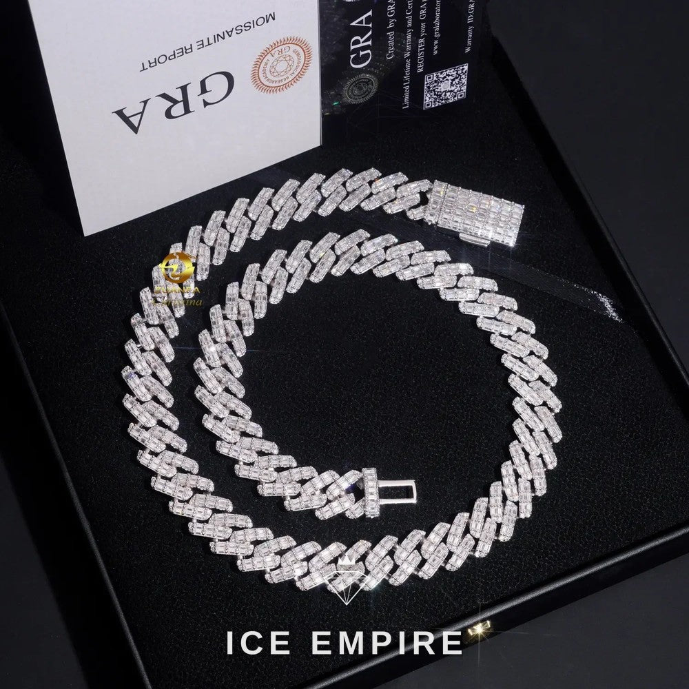 Iced Out Baguette Rose Gold Plated Moissanite Cuban Chain
