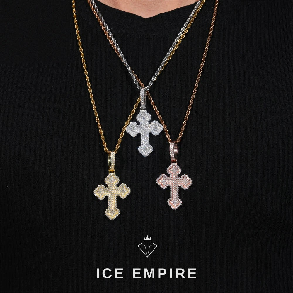Iced Out Cross Rose Gold Plated Moissanite Pendant