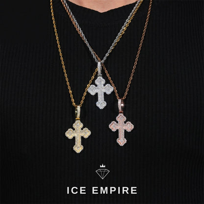 Iced Out Cross Rose Gold Plated Moissanite Pendant