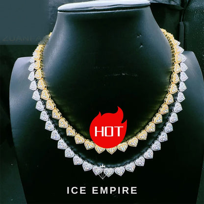 Iced Out Heart 925 Silver Moissanite Cuban Chain