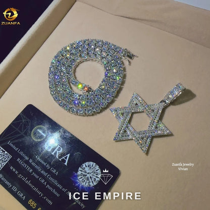 Iced Out Cross 925 Silver Moissanite Tennis Chain
