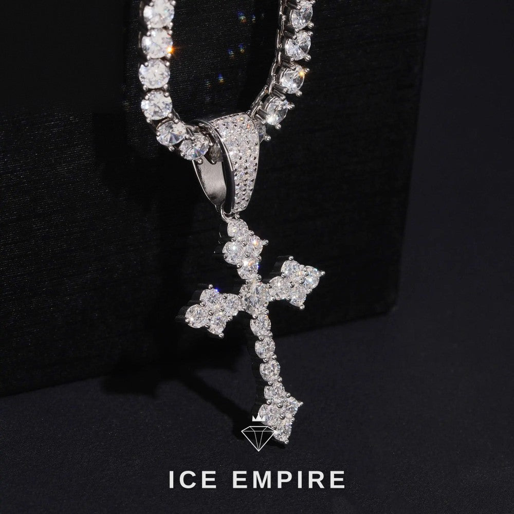 Iced Out Cross Gold Plated Lab Grown Diamond Pendant