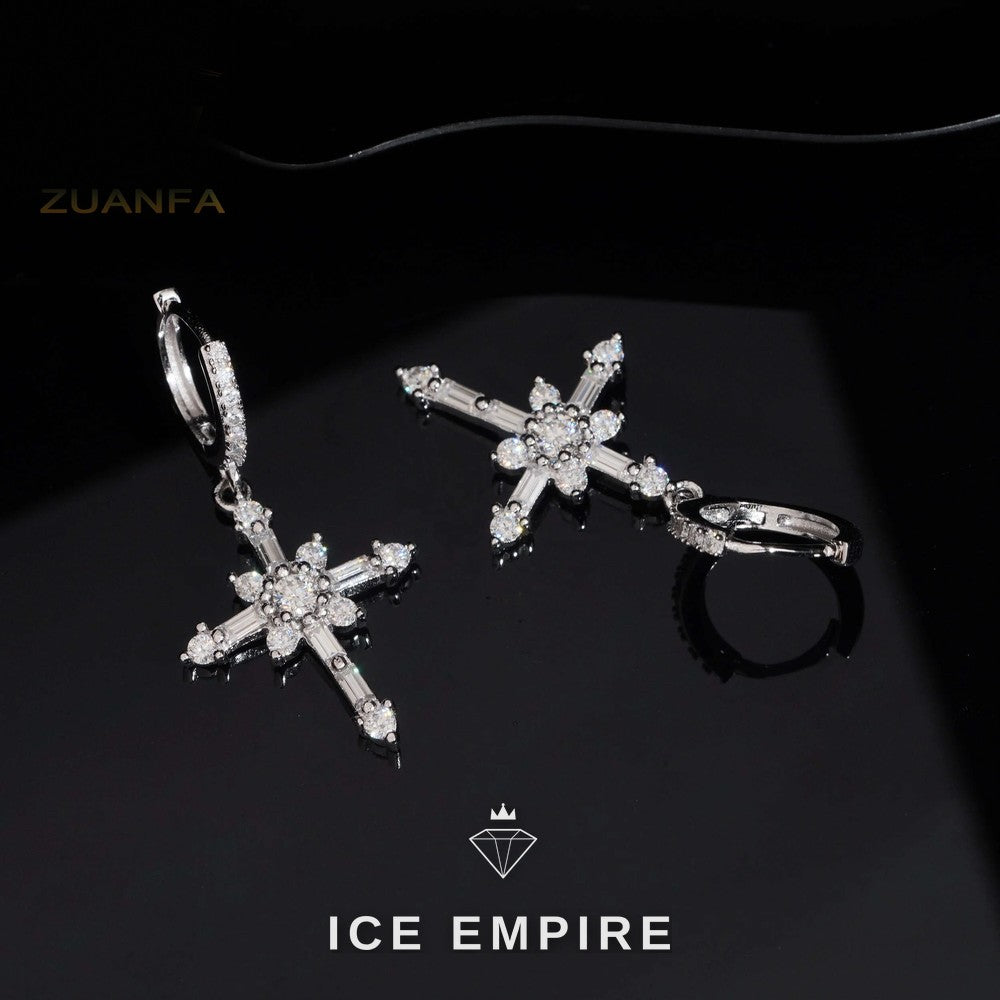 Iced Out Baguette 925 Silver Moissanite Hoop Earrings