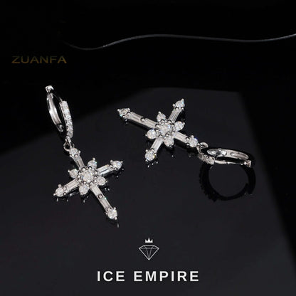 Iced Out Baguette 925 Silver Moissanite Hoop Earrings