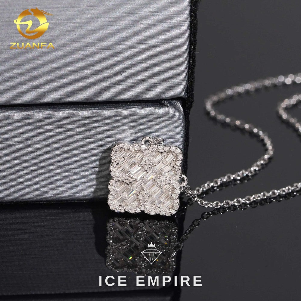 Iced Out Baguette 925 Silver Lab Grown Diamond Pendant