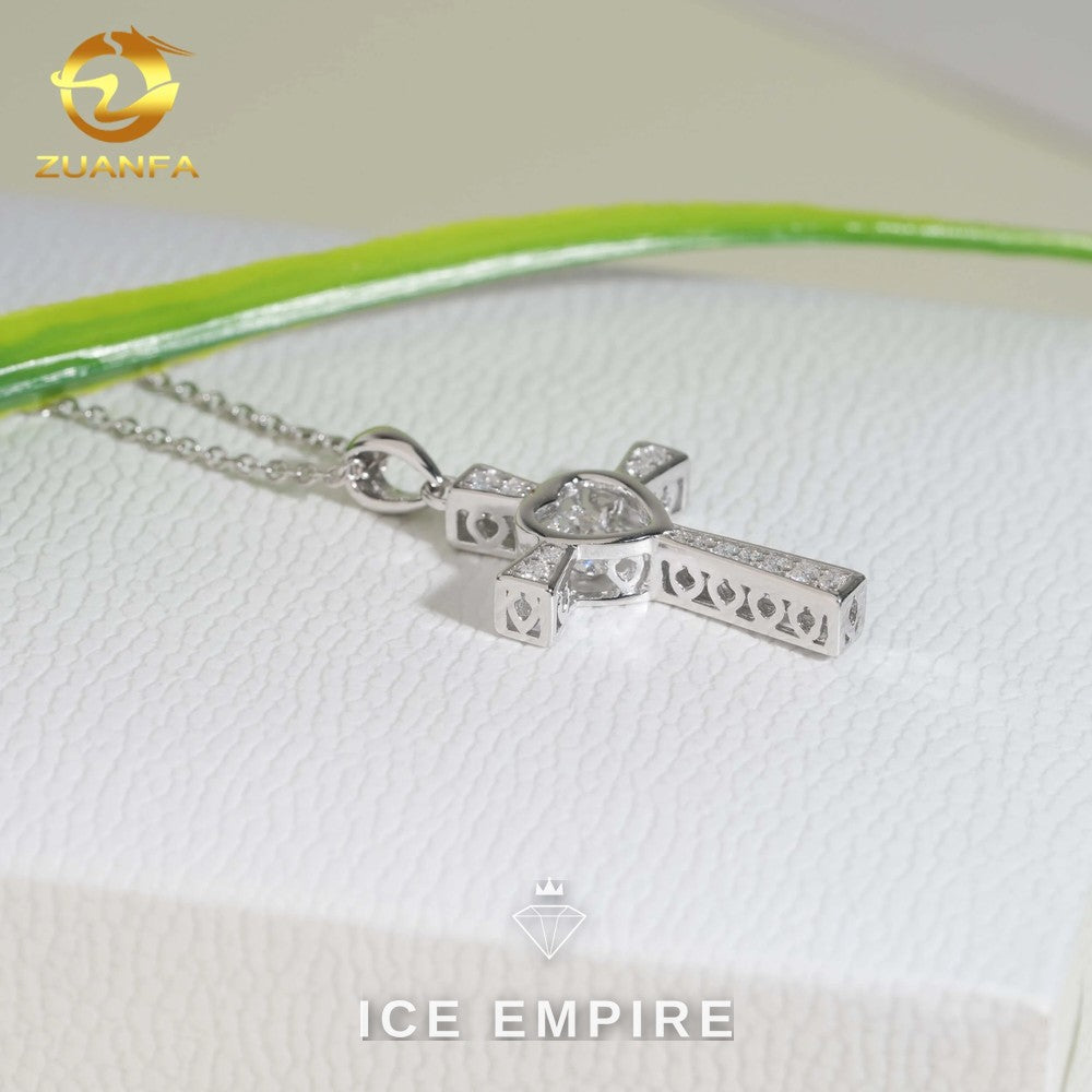 Iced Out Cross Rose Gold Plated Moissanite Cuban Chain