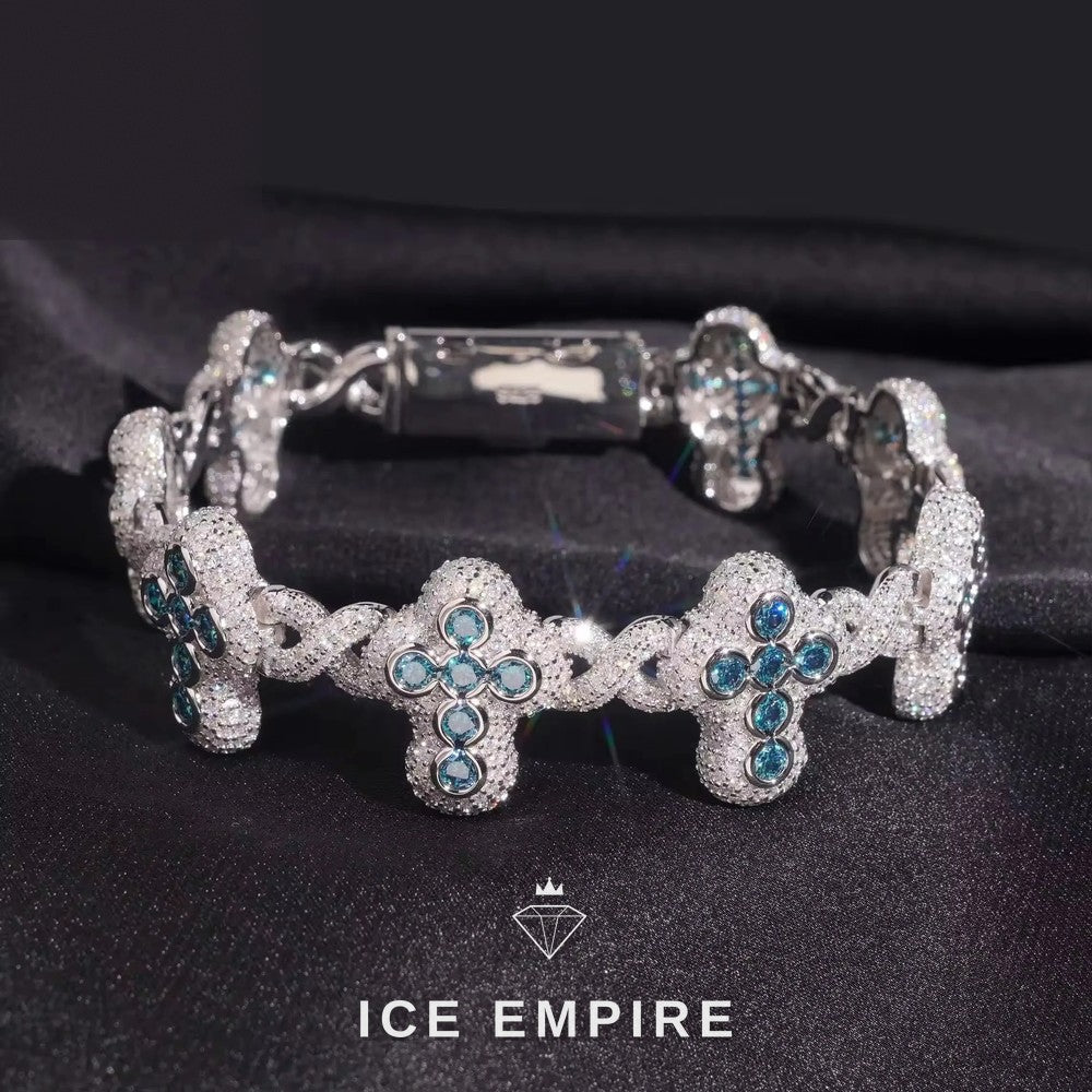 Iced Out Cross 925 Silver Moissanite Cuban Chain