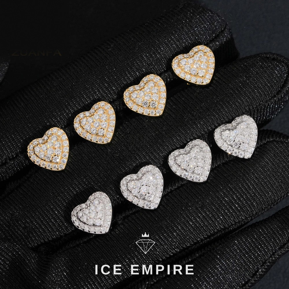 Iced Out Heart Rose Gold Plated Moissanite Earrings