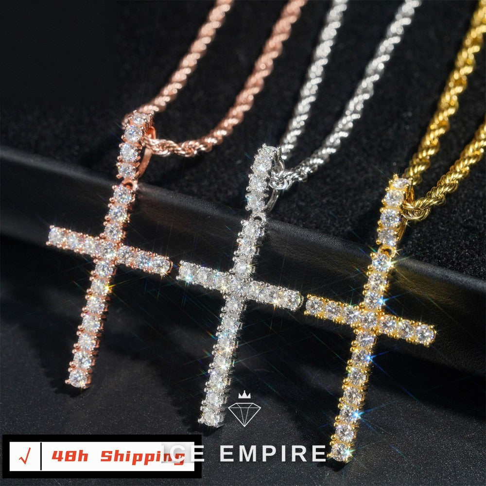 Iced Out Cross Rose Gold Plated Moissanite Pendant