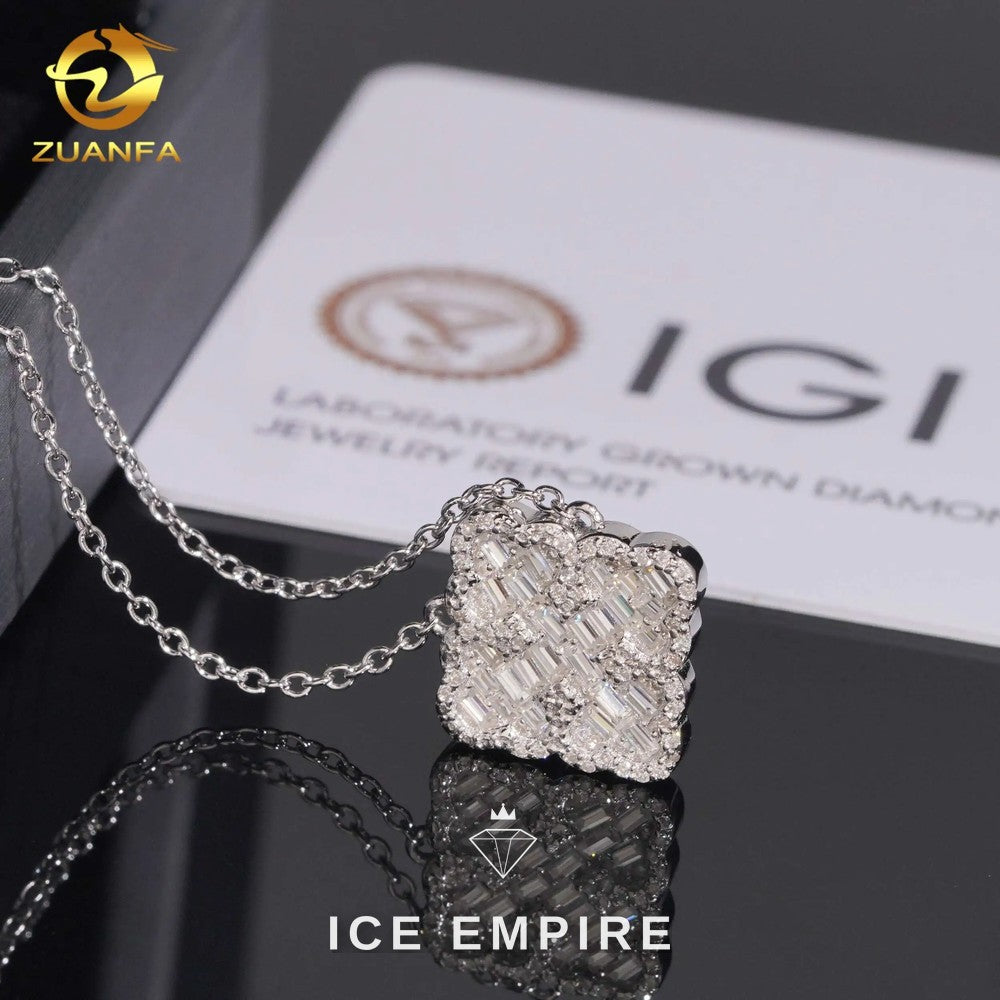 Iced Out Baguette 925 Silver Lab Grown Diamond Pendant
