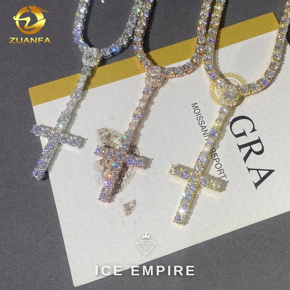 Iced Out Cross Rose Gold Moissanite Cuban Chain