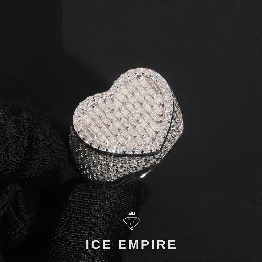 Iced Out Heart 925 Silver Moissanite Ring