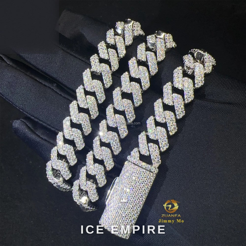 Iced Out 925 Silver Moissanite Cuban Chain