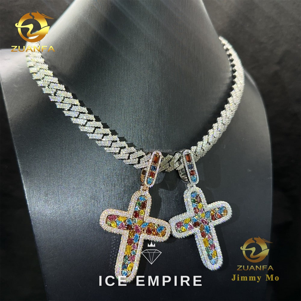 Iced Out Cross 925 Silver Pendant