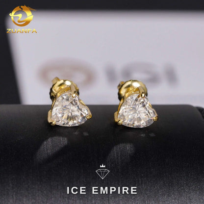 Iced Out Heart 10K Gold Lab Grown Diamond Stud Earrings