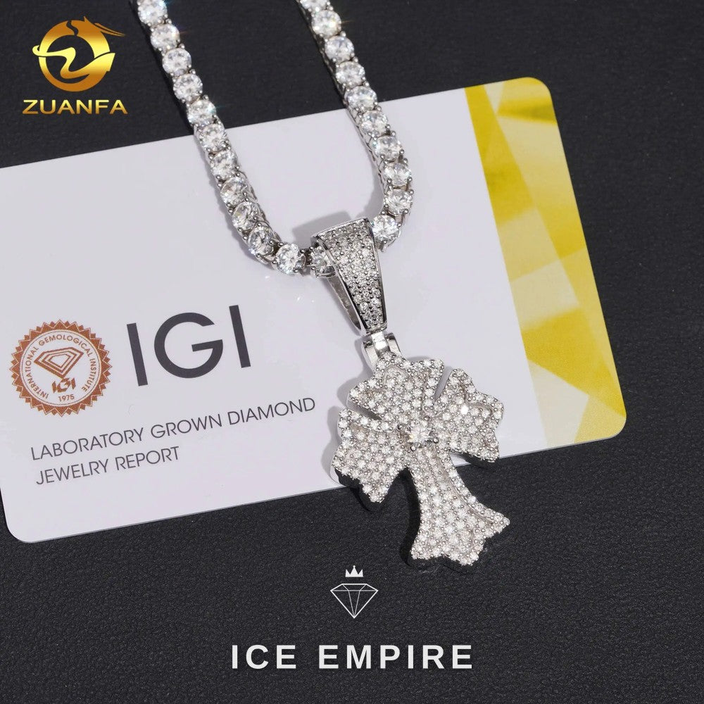 Iced Out Cross Gold Plated Lab Grown Diamond Pendant