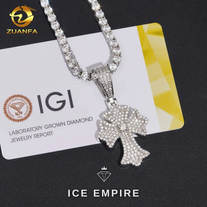 Iced Out Cross Gold Plated Lab Grown Diamond Pendant