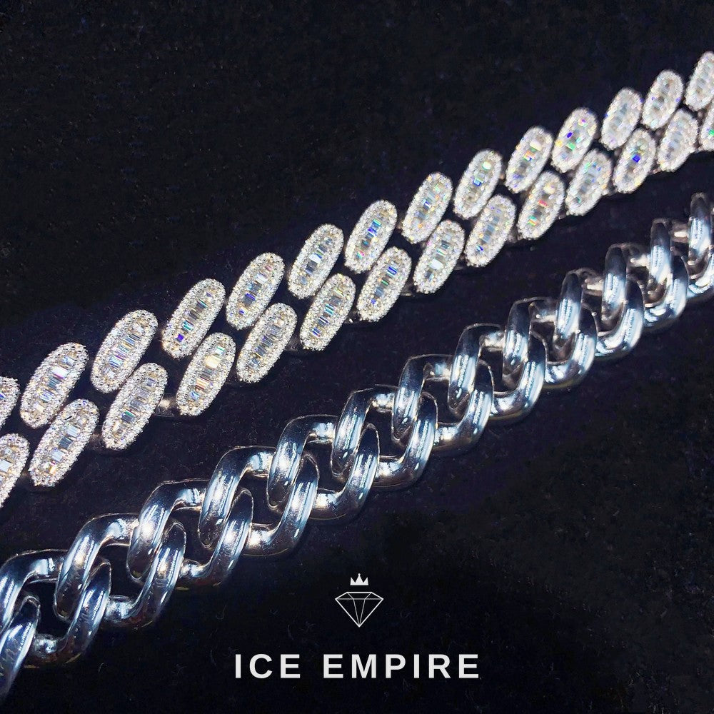 Iced Out Baguette 925 Silver Moissanite Cuban Chain