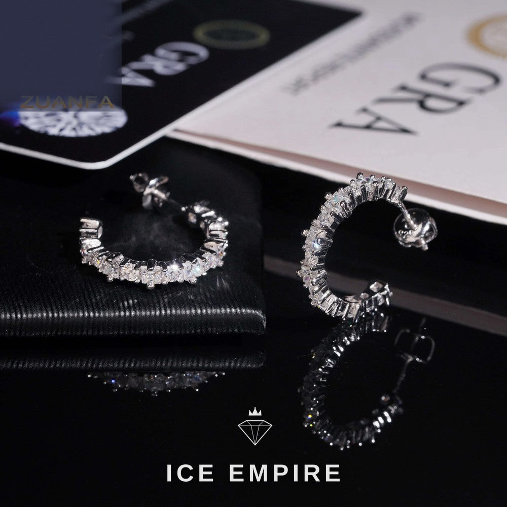 Iced Out 925 Silver Moissanite Hoop Earrings