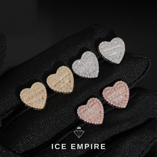 Iced Out Heart 925 Silver Moissanite Earrings