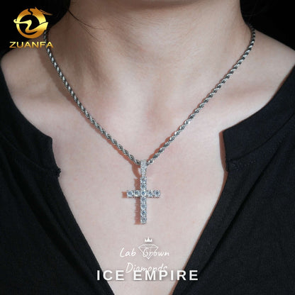 Iced Out Cross 925 Silver Lab Grown Diamond Pendant