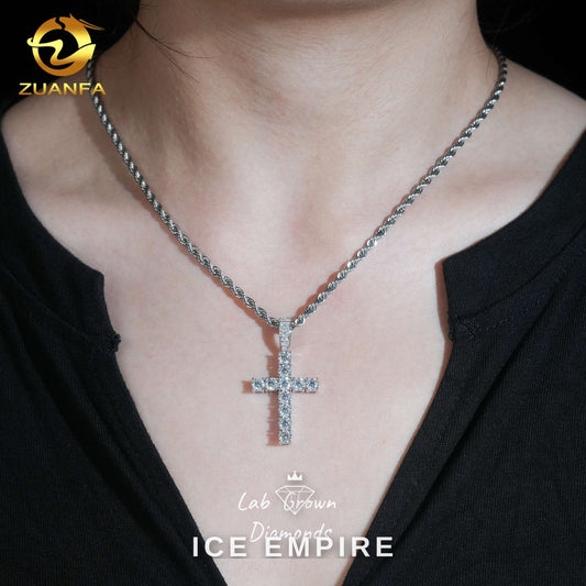 Iced Out Cross 925 Silver Lab Grown Diamond Pendant