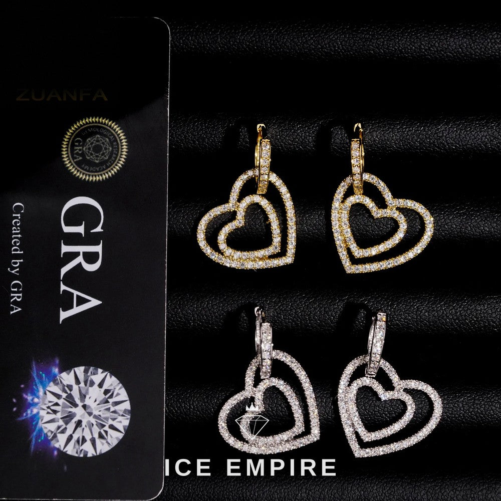 Iced Out Heart 925 Silver Moissanite Hoop Earrings