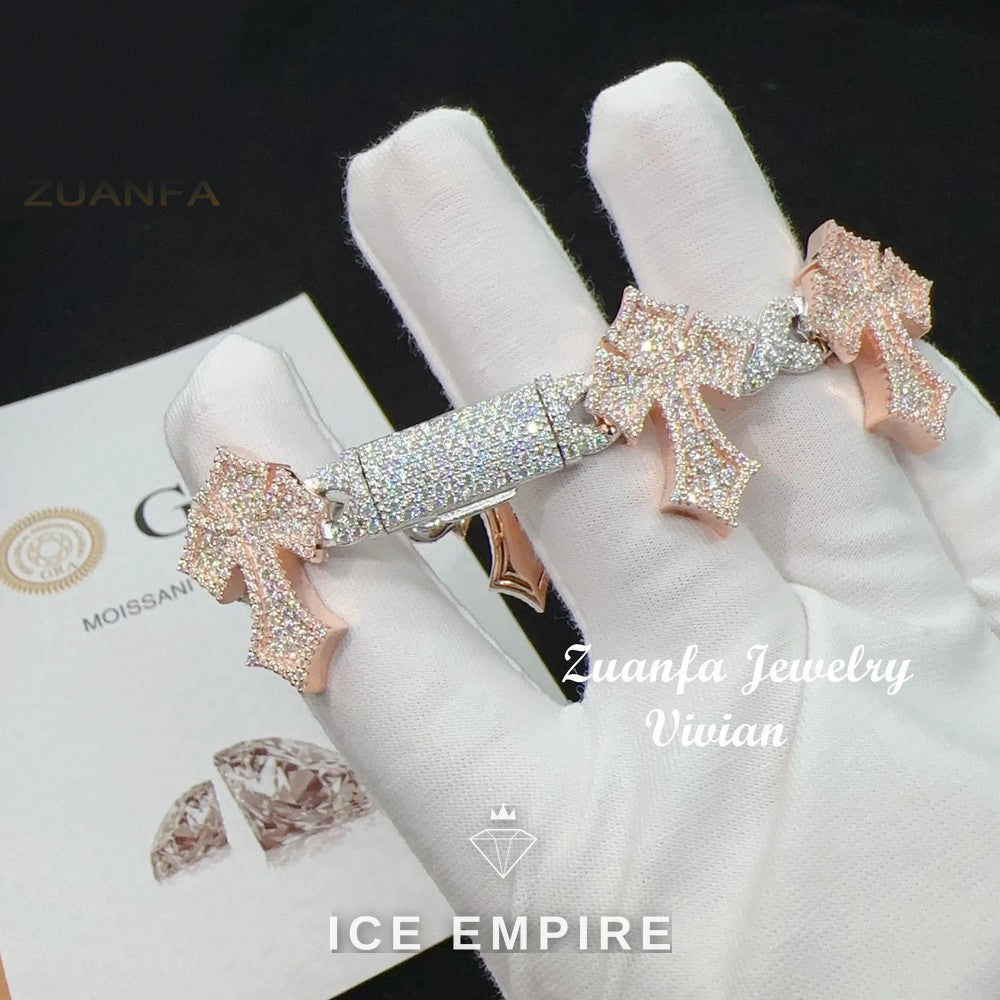Iced Out Cross Rose Gold Moissanite Cuban Chain