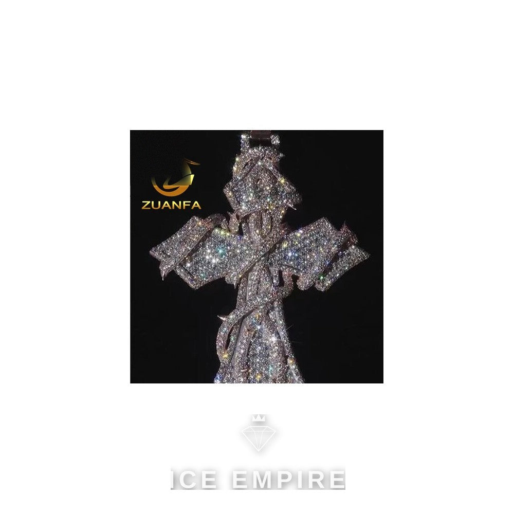 Iced Out Cross Rose Gold Plated Moissanite Pendant