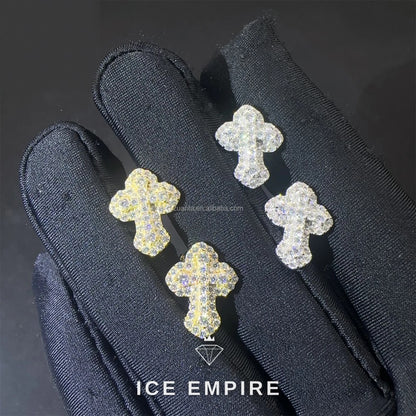 Iced Out Cross 925 Silver Moissanite Stud Earrings