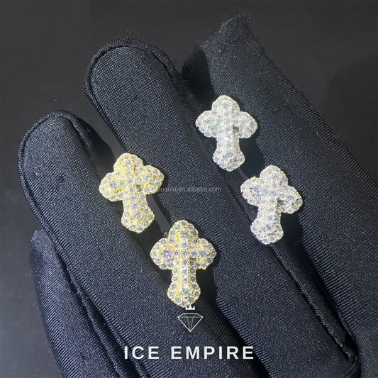 Iced Out Cross 925 Silver Moissanite Stud Earrings