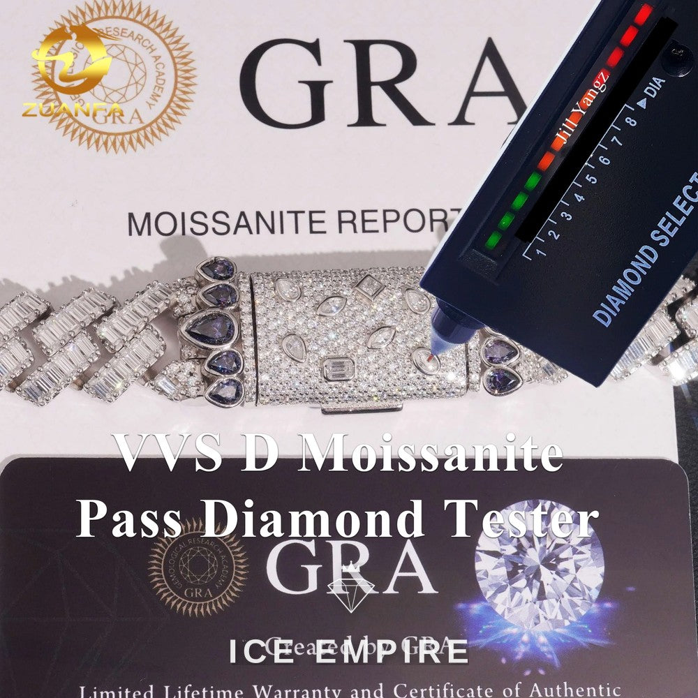 Iced Out Baguette Rose Gold Plated Moissanite Cuban Chain