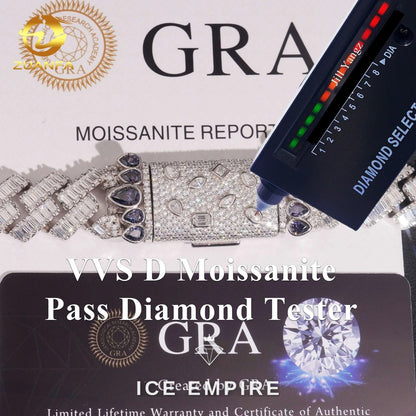 Iced Out Baguette Rose Gold Plated Moissanite Cuban Chain