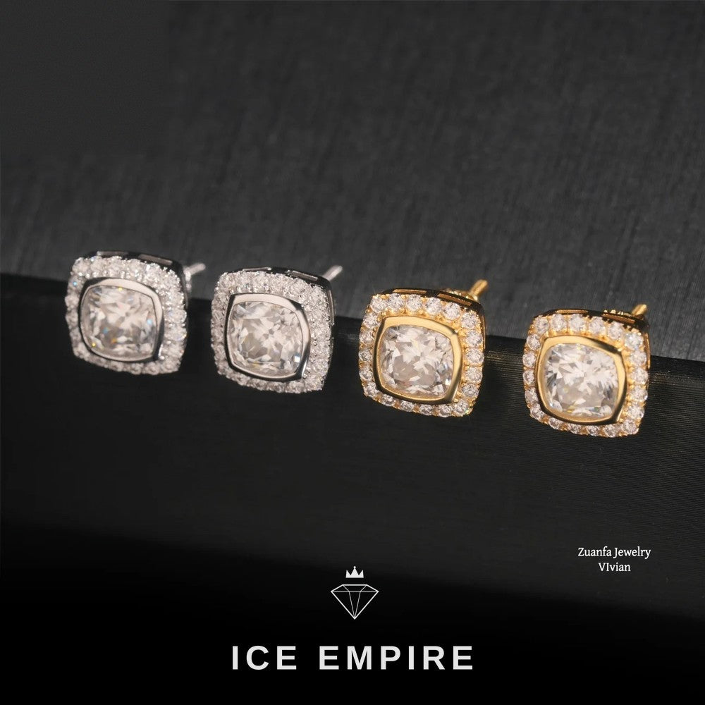 Iced Out 925 Silver Moissanite Stud Earrings